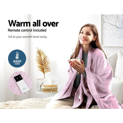 Giselle Electric Throw Rug Heated Blanket Fleece Pink - Home & Garden > Bedding > Blankets & Throws
