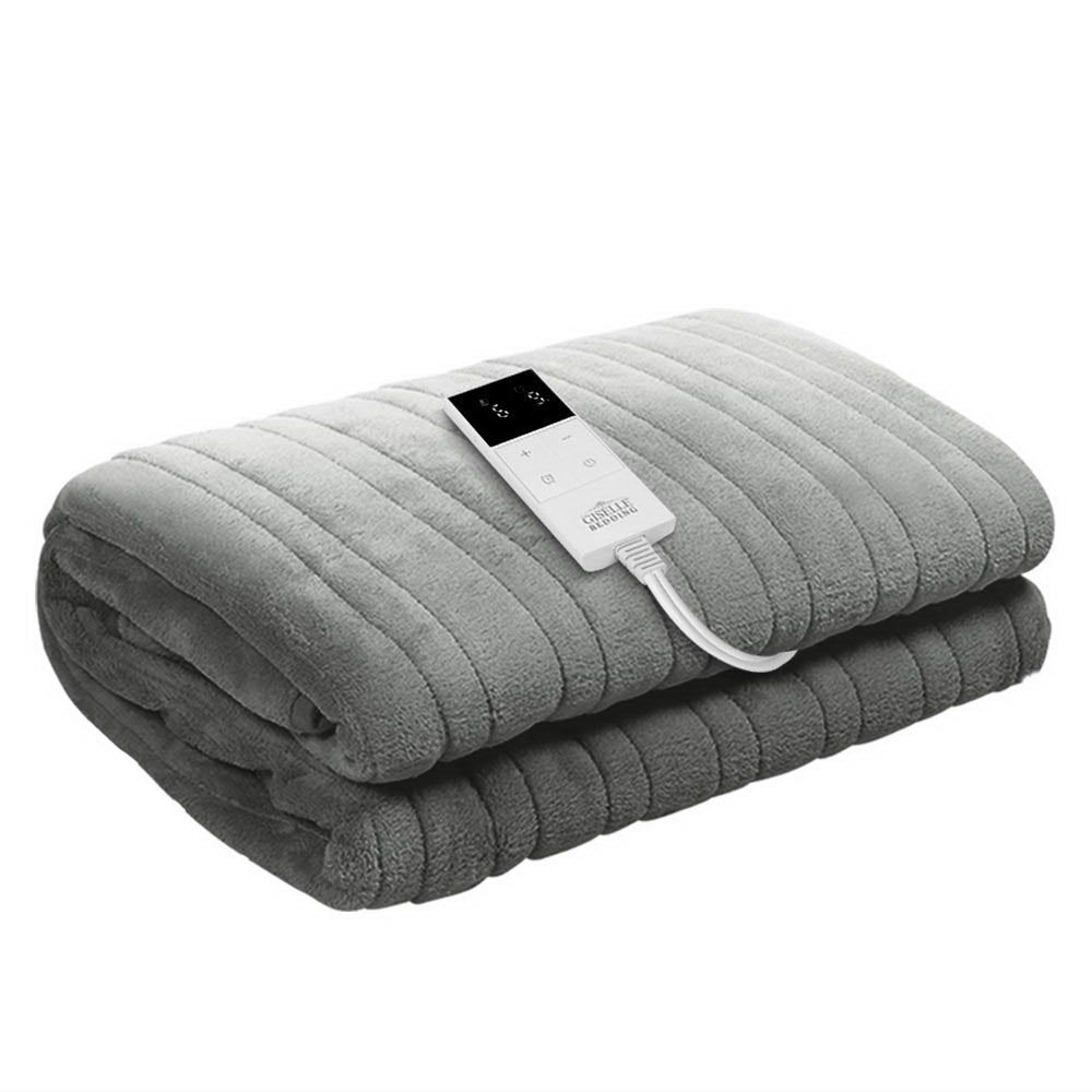 Heated Electric Throw Rug Fleece Sunggle Blanket Washable Silver - Home & Garden > Bedding > Blankets & Throws