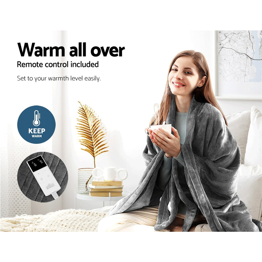 Heated Electric Throw Rug Fleece Sunggle Blanket Washable Silver - Home & Garden > Bedding > Blankets & Throws