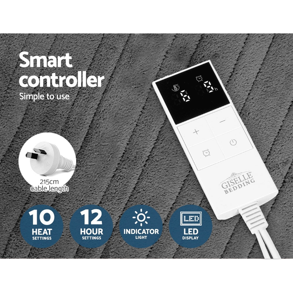 Heated Electric Throw Rug Fleece Sunggle Blanket Washable Silver - Home & Garden > Bedding > Blankets & Throws