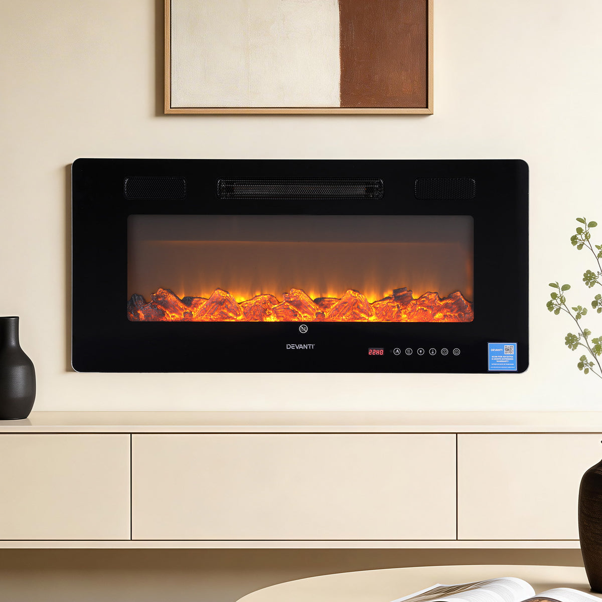Electric Fireplace Fire Heater Wall Mounted Insert 3D Flame 1800W Remote Control