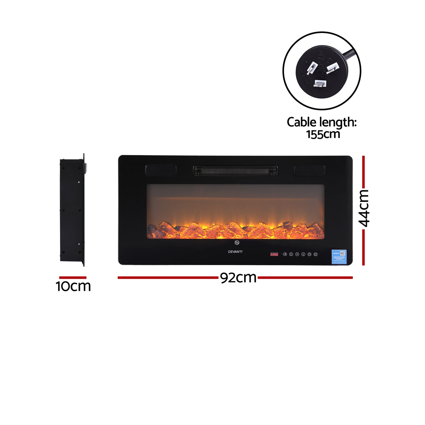 Electric Fireplace Fire Heater Wall Mounted Insert 3D Flame 1800W Remote Control