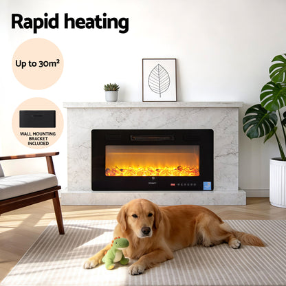 Electric Fireplace Fire Heater Wall Mounted Insert 3D Flame 1800W Remote Control
