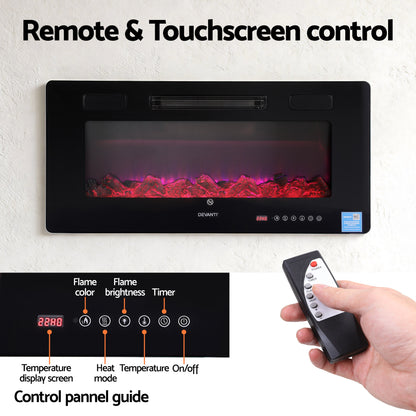 Electric Fireplace Fire Heater Wall Mounted Insert 3D Flame 1800W Remote Control