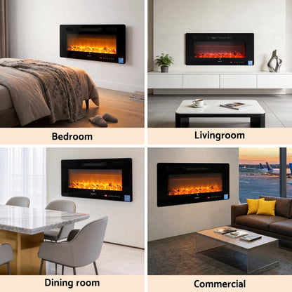 Electric Fireplace Fire Heater Wall Mounted Insert 3D Flame 1800W Remote Control