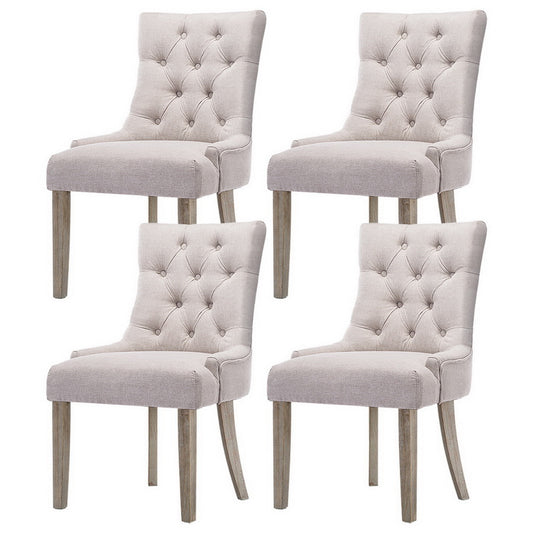 Artiss Dining Chairs Set of 4 Linen French Provincial Beige - Furniture > Dining > Kitchen & Dining Chairs