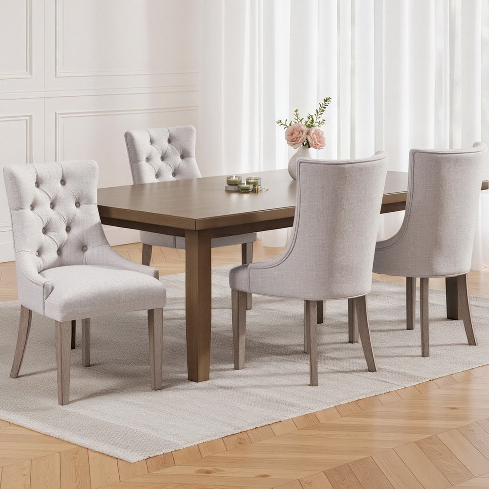Artiss Dining Chairs Set of 4 Linen French Provincial Beige - Furniture > Dining > Kitchen & Dining Chairs