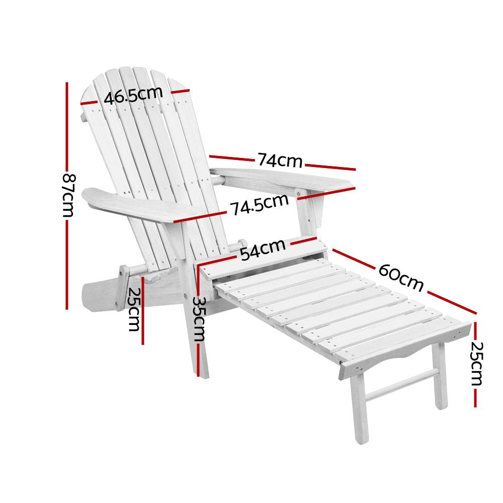 Gardeon 2PC Adirondack Outdoor Chairs Wood Foldable Sun Lounge Patio Furniture