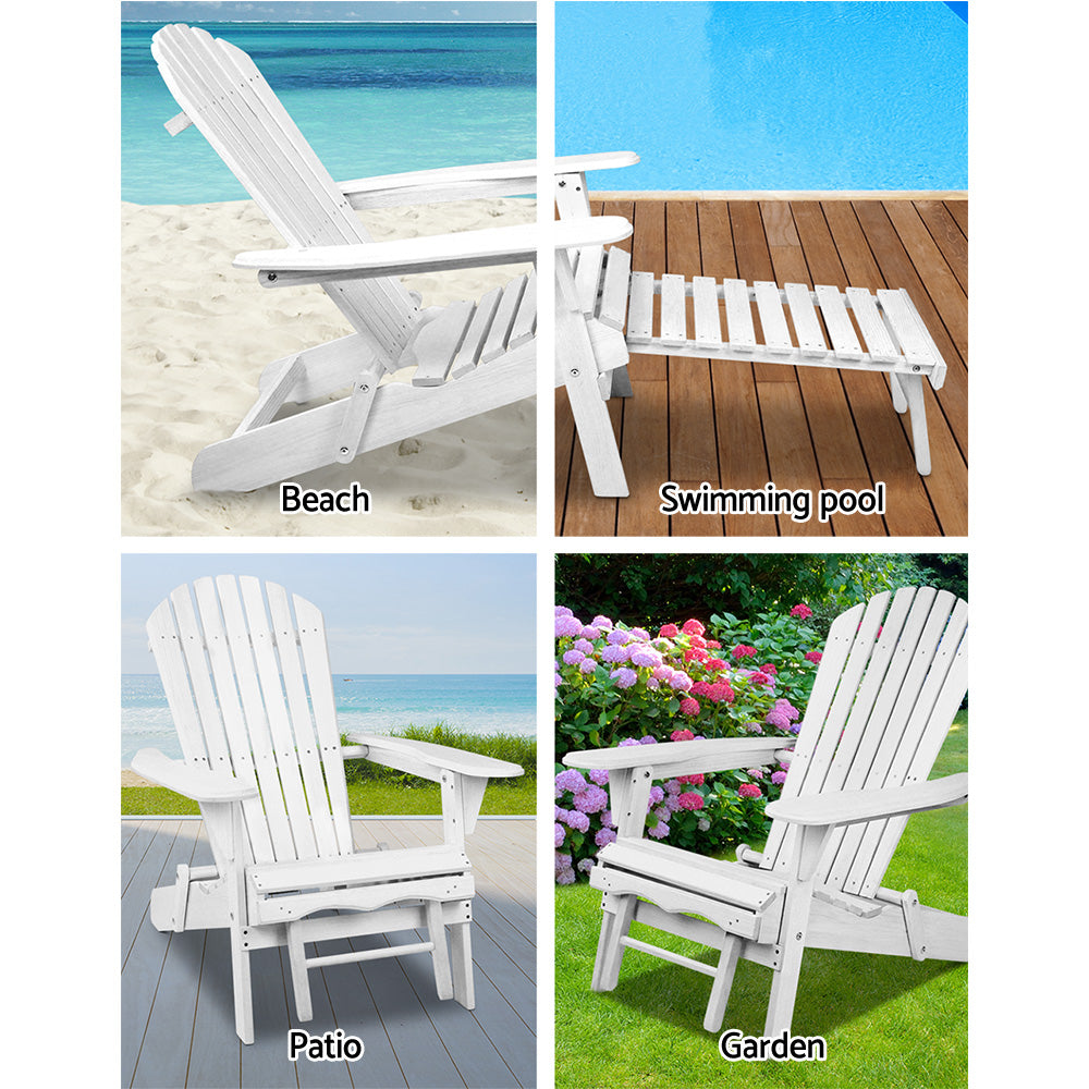 Gardeon 2PC Adirondack Outdoor Chairs Wood Foldable Sun Lounge Patio Furniture
