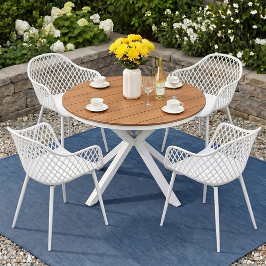 White 5-piece diamond weave outdoor dining set - white - outdoor furniture Australia