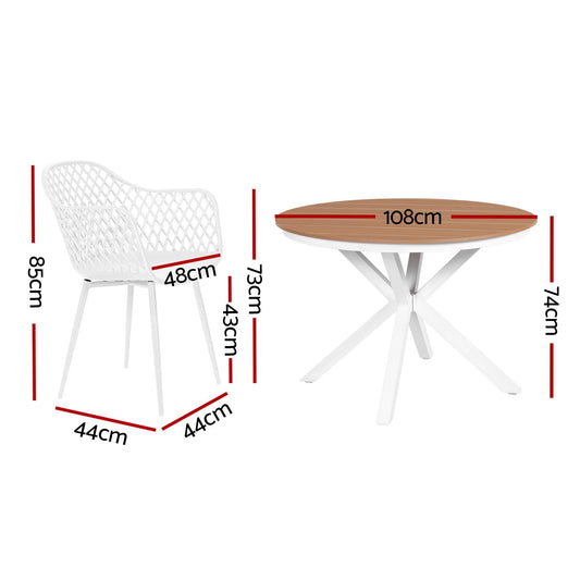 5-Piece Diamond Weave Outdoor Dining Set - White