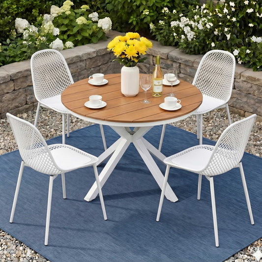 White 5-piece lattice weave outdoor dining set - white - outdoor furniture Australia