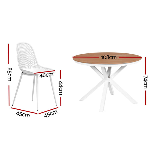 5-Piece Lattice Weave Outdoor Dining Set - White