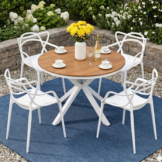 White 5-piece entwine weave outdoor dining set - white - outdoor furniture Australia