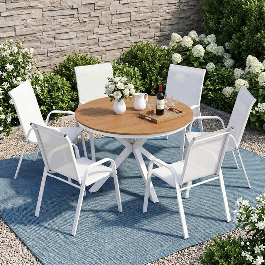 White 7-piece stackable steel outdoor dining set - white - outdoor furniture Australia