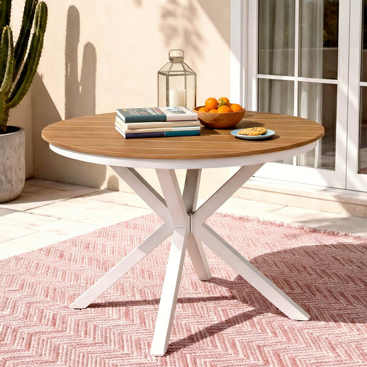 Natural and White 108cm outdoor dining table with wpc top - 108cm diameter (approx) Australia
