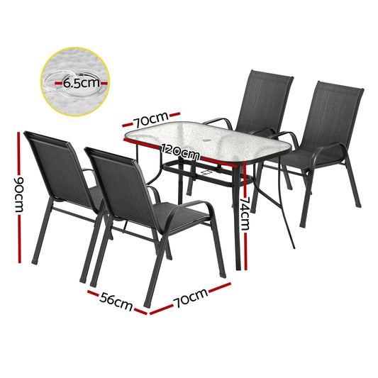 Gardeon 5PC Outdoor Dining Set Table and Chairs Patio Furniture Bistro Set Garden Black