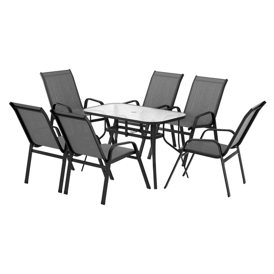 Grey 7-piece steel outdoor dining setting - grey - Chair: 56cm x 70cm x 90cm; Table: 120cm x 70cm x 74cm Australia