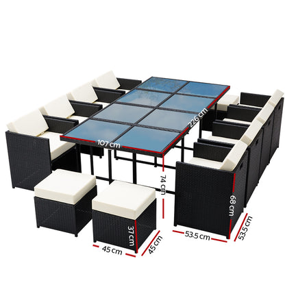 Gardeon Outdoor Dining Set 13 Piece Wicker Table Chairs Setting Black - Furniture > Outdoor > Outdoor Dining Sets