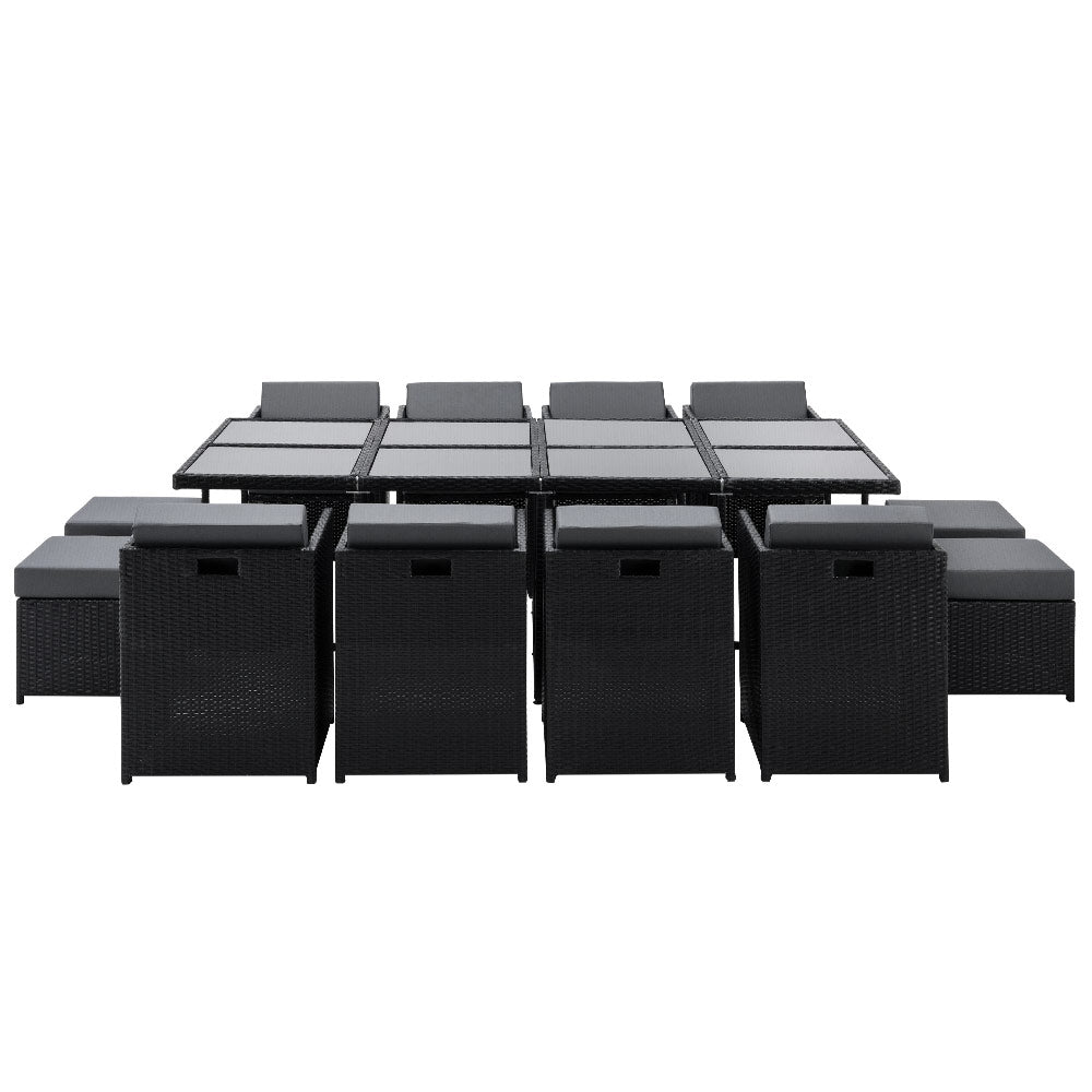 Gardeon Outdoor Dining Set 13 Piece Wicker Table Chairs Setting Black - Furniture > Outdoor > Outdoor Dining Sets