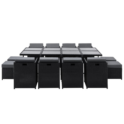 Gardeon Outdoor Dining Set 13 Piece Wicker Table Chairs Setting Black - Furniture > Outdoor > Outdoor Dining Sets