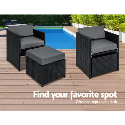 Gardeon Outdoor Dining Set 13 Piece Wicker Table Chairs Setting Black - Furniture > Outdoor > Outdoor Dining Sets