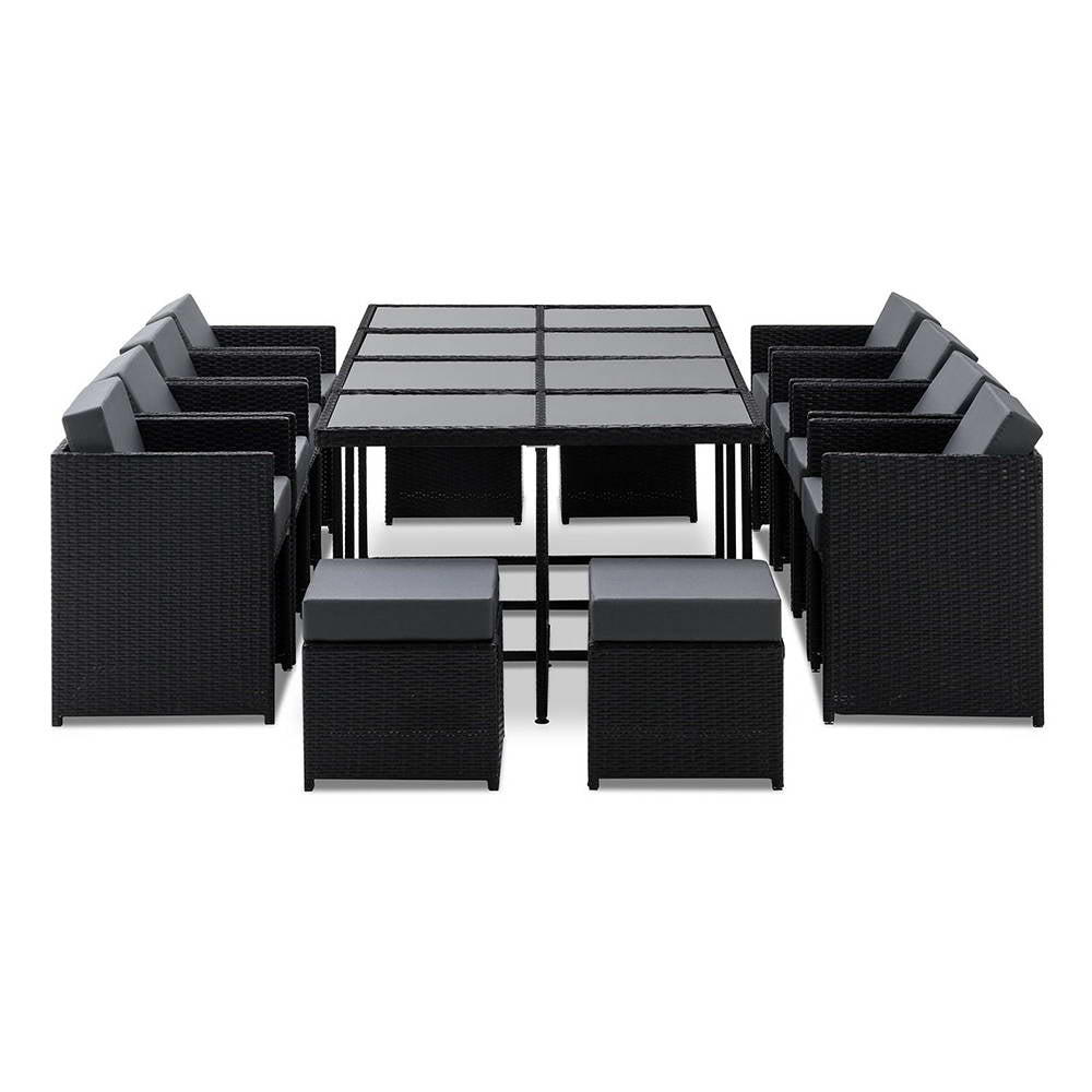 Gardeon Outdoor Dining Set 13 Piece Wicker Table Chairs Setting Black - Furniture > Outdoor > Outdoor Dining Sets