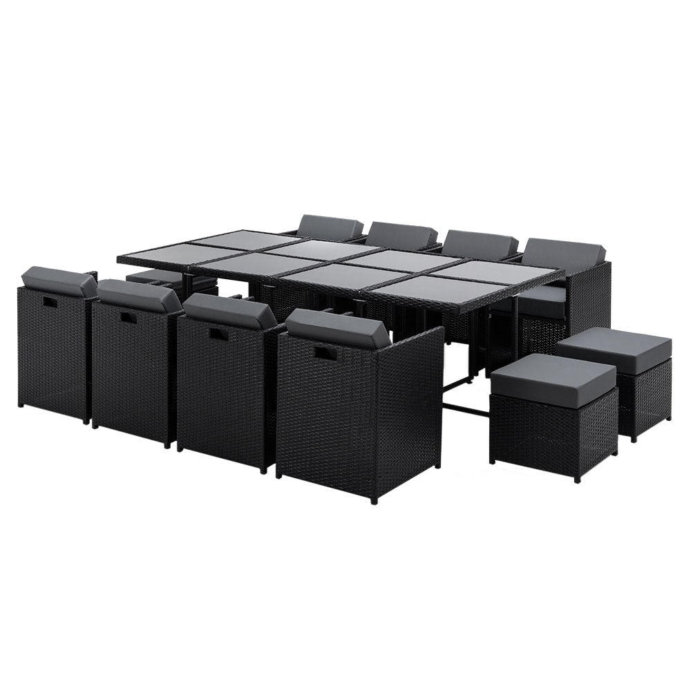 Gardeon Outdoor Dining Set 13 Piece Wicker Table Chairs Setting Black - Furniture > Outdoor > Outdoor Dining Sets