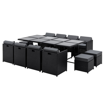 Gardeon Outdoor Dining Set 13 Piece Wicker Table Chairs Setting Black - Furniture > Outdoor > Outdoor Dining Sets