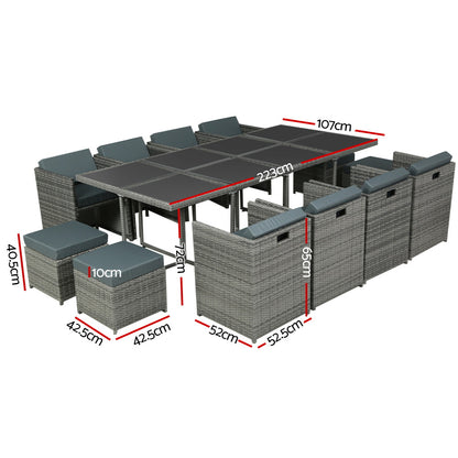 Gardeon Outdoor Dining Set 13 Piece Wicker Table Chairs Setting Grey - Furniture > Outdoor > Outdoor Chairs