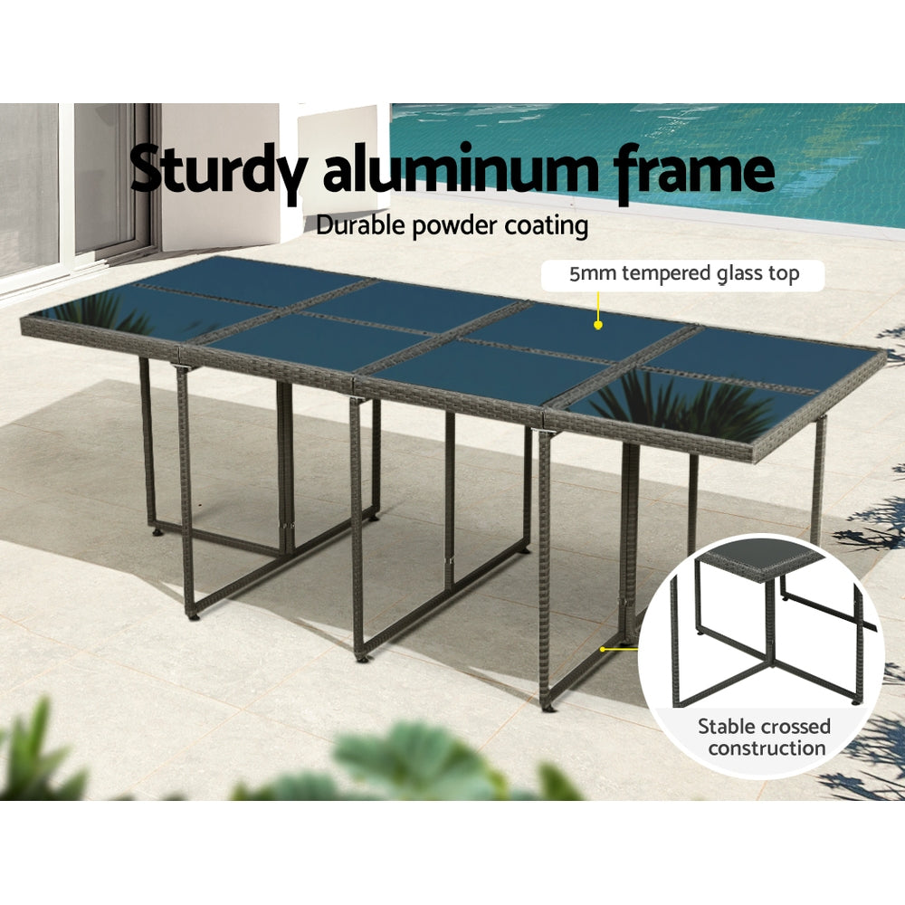 Gardeon Outdoor Dining Set 13 Piece Wicker Table Chairs Setting Grey - Furniture > Outdoor > Outdoor Chairs