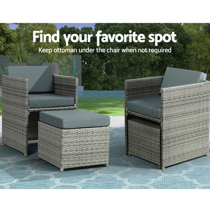 Gardeon Outdoor Dining Set 13 Piece Wicker Table Chairs Setting Grey - Furniture > Outdoor > Outdoor Chairs