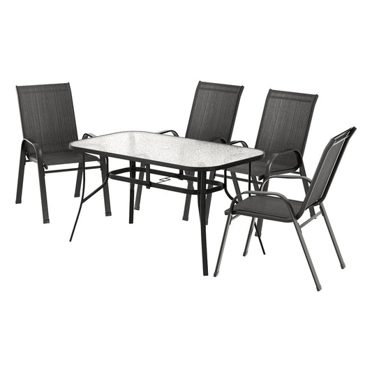 Black 5-piece steel outdoor dining setting - black - Chair: 56cm x 70cm x 90cm; Table: 140cm x 80cm x 74cm Australia