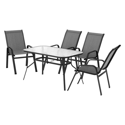 Grey table, Black frame 5-piece steel outdoor dining setting - grey - Chair: 56cm x 70cm x 90cm; Table: 140cm x 80cm x 74cm Austra