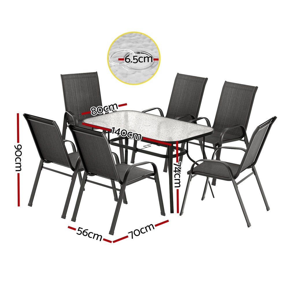 Gardeon 7PC Outdoor Dining Set Table and Chairs Patio Furniture Bistro Set Garden Black