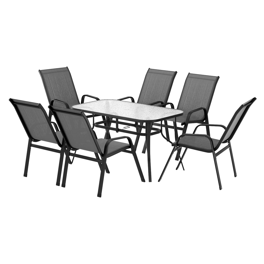 Gardeon 7PC Outdoor Dining Set Table and Chairs Patio Furniture Bistro Set Garden Grey - Furniture > Outdoor > Outdoor