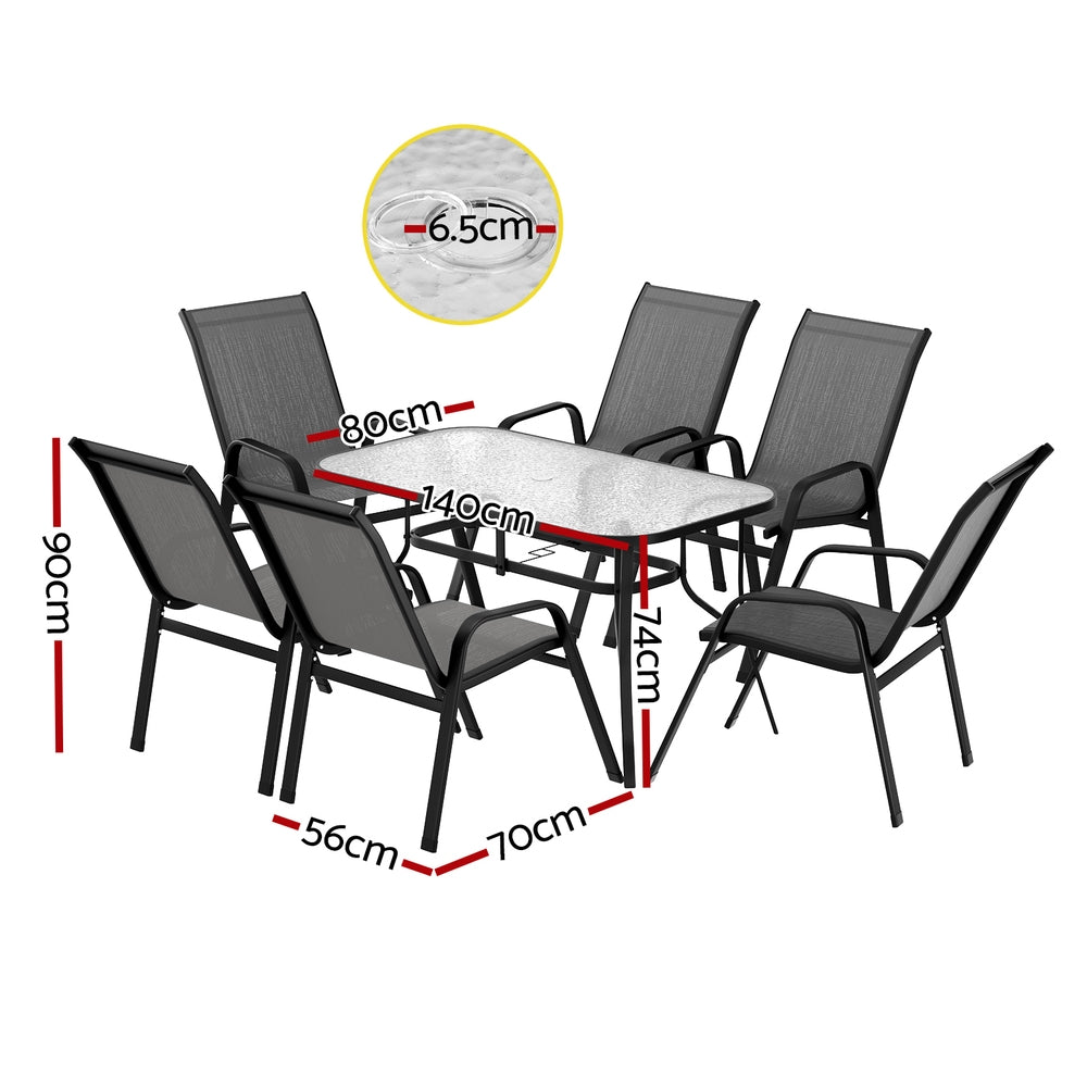Gardeon 7PC Outdoor Dining Set Table and Chairs Patio Furniture Bistro Set Garden Grey - Furniture > Outdoor > Outdoor