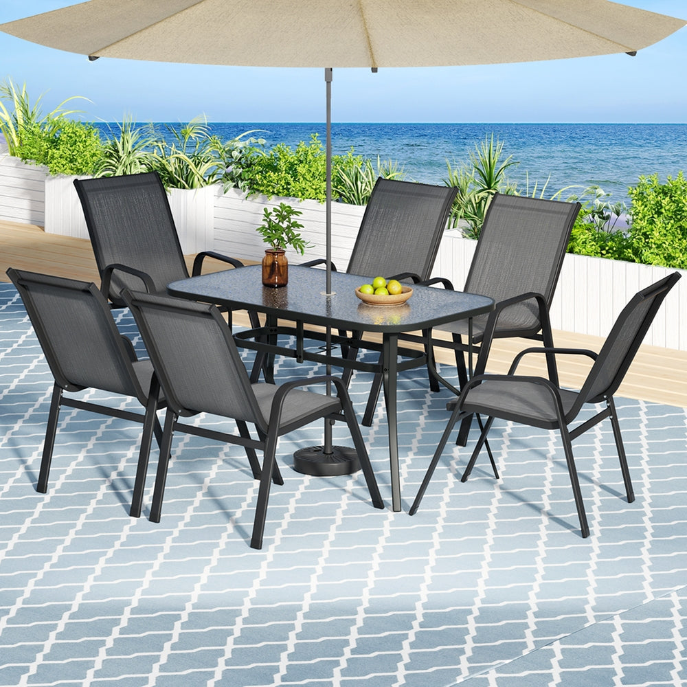 Gardeon 7PC Outdoor Dining Set Table and Chairs Patio Furniture Bistro Set Garden Grey - Furniture > Outdoor > Outdoor