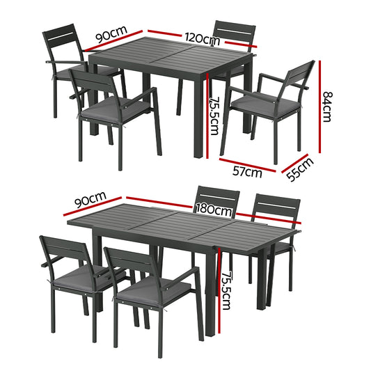 5-Piece Aluminium Extendable Dining Setting - Black