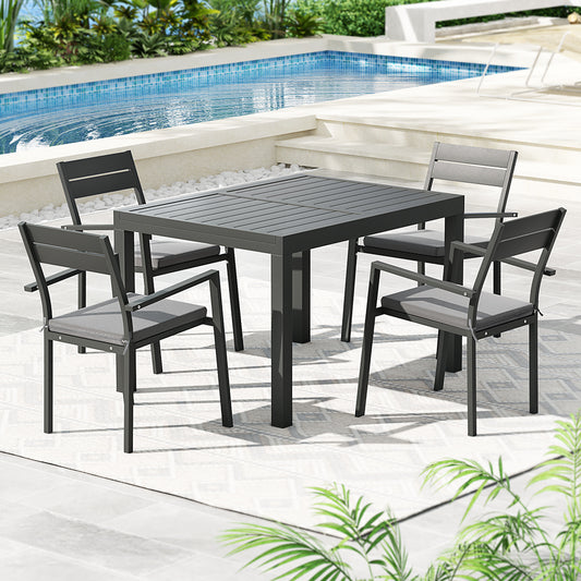 Black 5-piece aluminium extendable dining setting - black - Table: 180cm x 90cm x 75.5cm; Chair: 55cm x 57cm x 84cm Australia