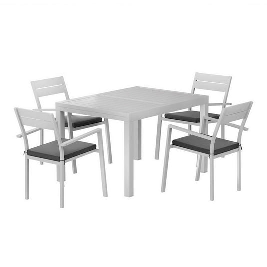 White 5-piece aluminium extendable dining setting - white - Table: 180cm x 90cm x 75.5cm; Chair: 55cm x 57cm x 84cm Australia