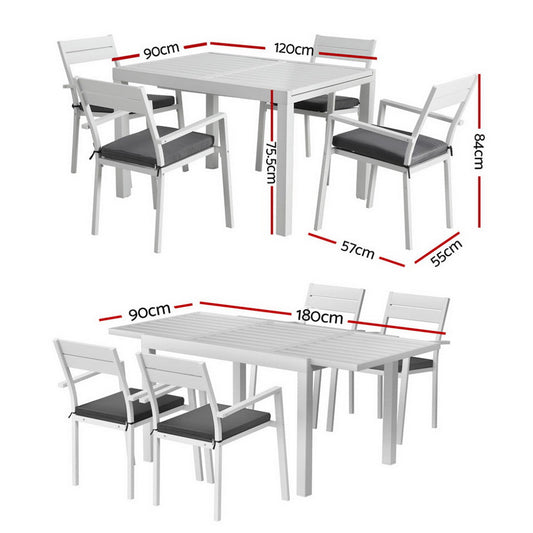 5-Piece Aluminium Extendable Dining Setting - White