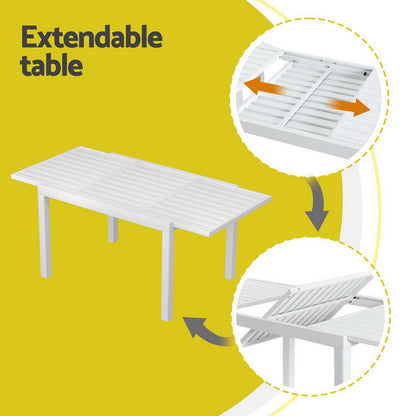 Gardeon Outdoor Dining Set 5 Piece Aluminum Extendable Table Setting White