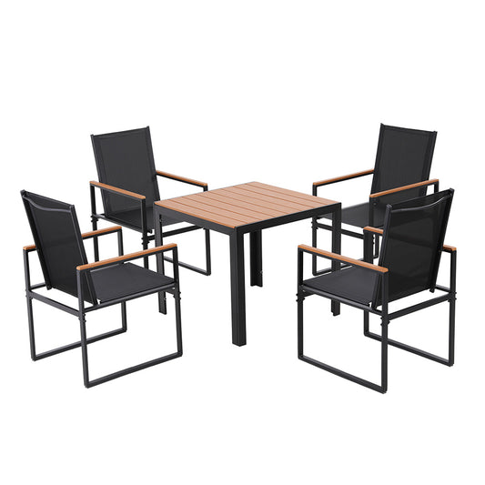 5-Piece Outdoor Dining Set with Textilene Chairs - Black
