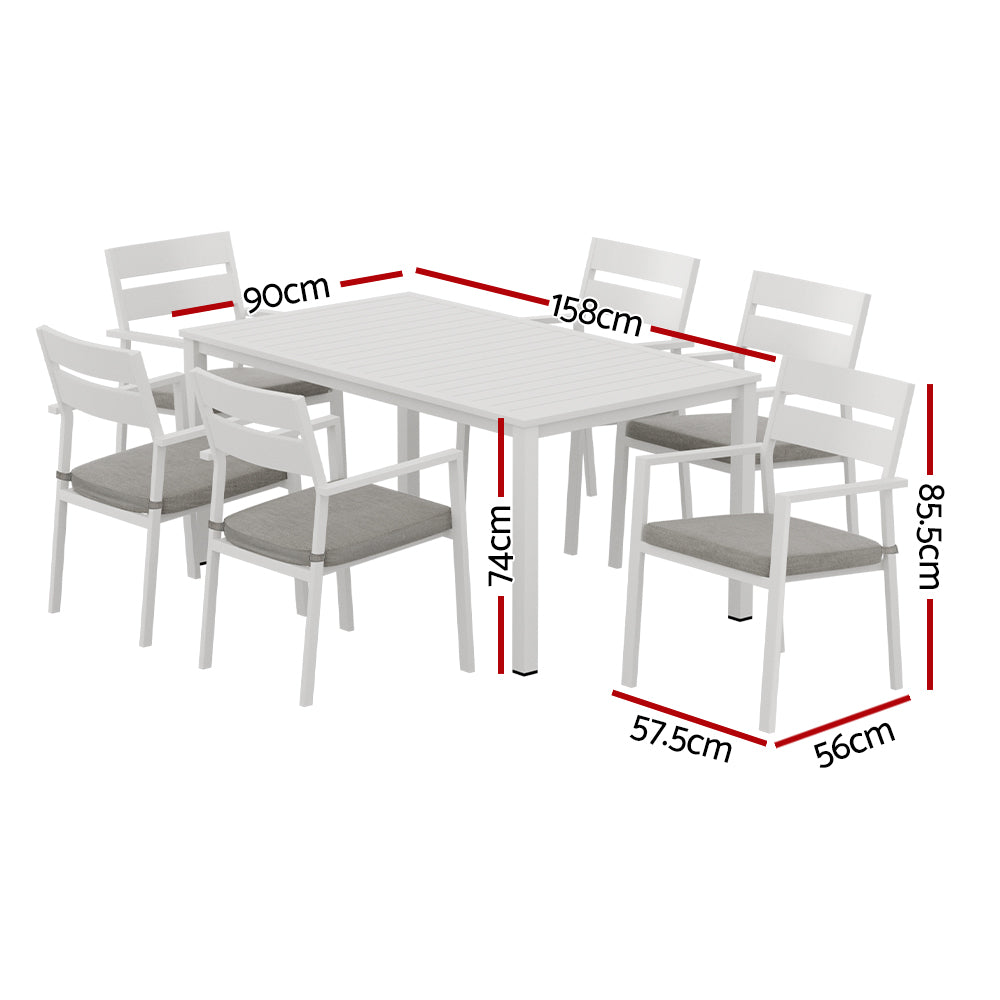 Gardeon Outdoor Dining Set 7 Piece Aluminum Table Chairs Setting White - Furniture > Outdoor > Outdoor Dining Sets