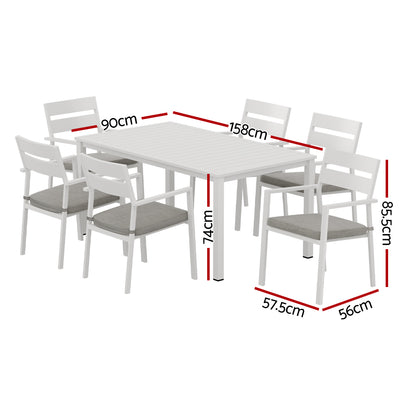 Gardeon Outdoor Dining Set 7 Piece Aluminum Table Chairs Setting White - Furniture > Outdoor > Outdoor Dining Sets