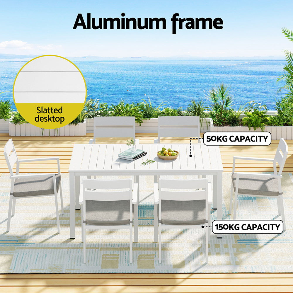Gardeon Outdoor Dining Set 7 Piece Aluminum Table Chairs Setting White - Furniture > Outdoor > Outdoor Dining Sets