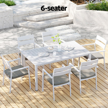 Gardeon Outdoor Dining Set 7 Piece Aluminum Table Chairs Setting White - Furniture > Outdoor > Outdoor Dining Sets