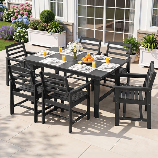 Black 7-piece hdpe outdoor dining set - black - Table: 156cm x 86cm x 75cm; Chair: 59cm x 50.8cm x 86cm Australia