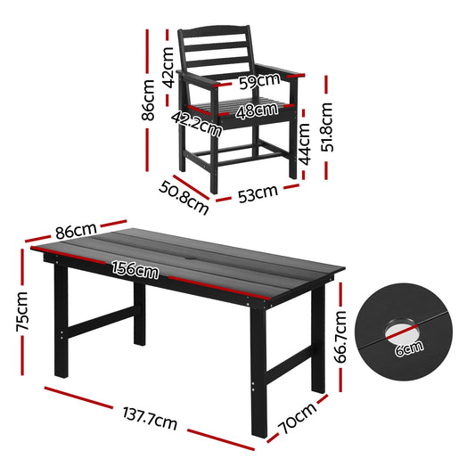 7-Piece HDPE Outdoor Dining Set - Black